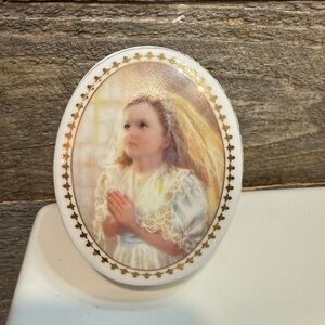Vintage 1999 "My First Communion" Ceramic Trinket Box For Rosary Holy Medals
